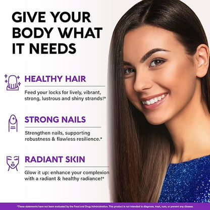 Biotin Gummies with Collagen - Hair Growth Support Skin, & Nail Strength - for Women & Men - Biotin 10000mcg | Keratin | Hyaluronic Acid | B-Complex | Saw Palmetto - Sugar-Free, Blueberry - 60 Gummy