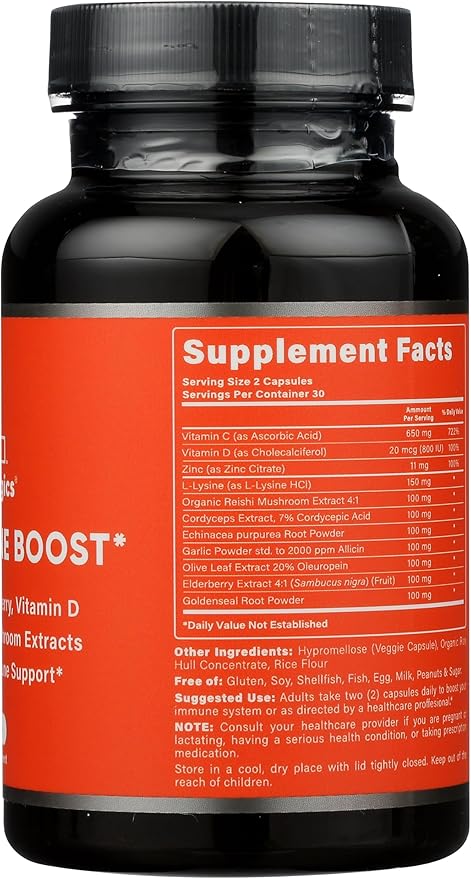 Health Logics Fortify! Capsules with Vitamin C, Zinc, Elderberry, Vitamin D, Lysine, Echinacea, and Mushroom Extracts for Powerful Antioxidant Immune Support, 60 Veggie Caps