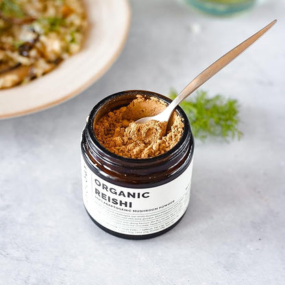 Erbology Organic Reishi Mushroom Powder 50 Servings - 21% Beta-glucans - Immunity Support - Ganoderma Lucidum - Small Batch - Sustainably Grown in Europe - Vegan - Non-GMO - No Added Fillers