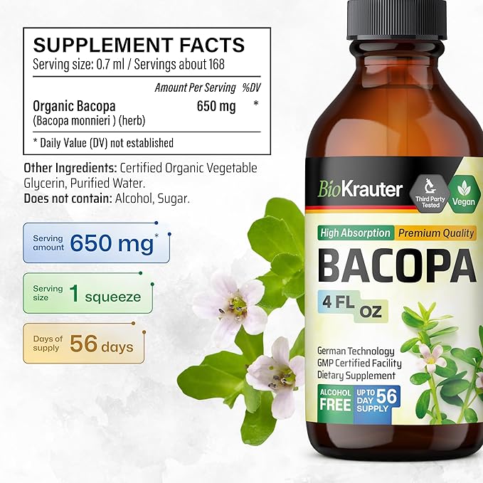 BIO KRAUTER Rhodiola Rosea Tincture 4 Fl. Oz. & Bacopa Tincture 4 Fl. Oz.
