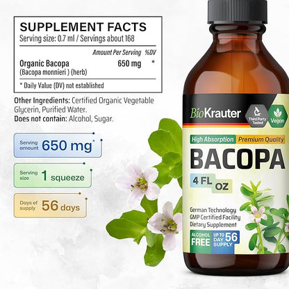 BIO KRAUTER Rhodiola Rosea Tincture 4 Fl. Oz. & Bacopa Tincture 4 Fl. Oz.