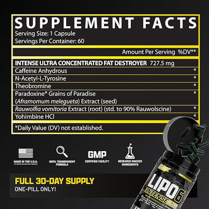 Nutrex Research Lipo6 Black Intense Ultra Concentrate Thermogenic Belly Fat Burner for Men and Women | Diet Weight Loss Supplement and Appetite Suppressant | 60 Diet Pills