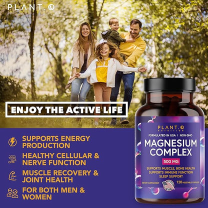 Plant.O Premium Magnesium Supplement [Vegan Oxide & Citrate, 500mg] High Absorption Complex for Sleep, Calm, Muscle Relaxer, Natural Energy, Non-GMO 120 Veggie Capsules