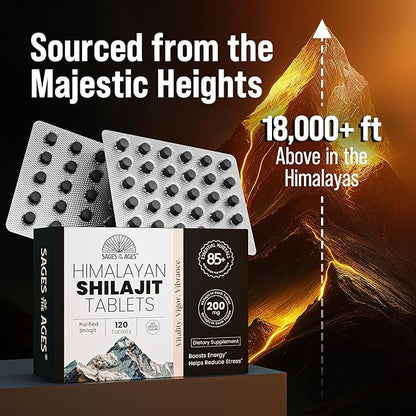 Shilajit Tablets for Men - Gold Grade - No Added Sugar - 120 Dry Drops - Organic - Lab Tested