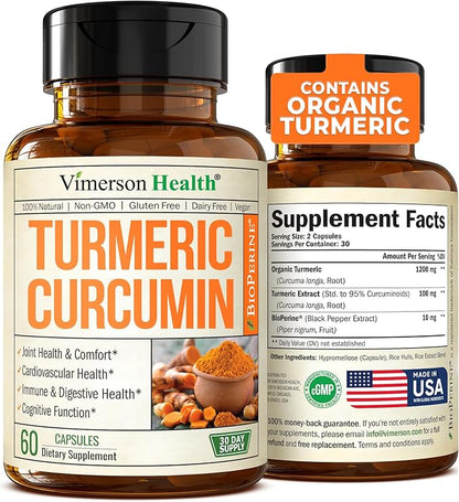 Turmeric Supplement - High Potency Turmeric Curcumin Supplement with 1200 mg Organic Tumeric and 95% Curcuminoids. Curcumin Supplements with Black Pepper for Immune & Joint Health. 60 Curcuma Capsules