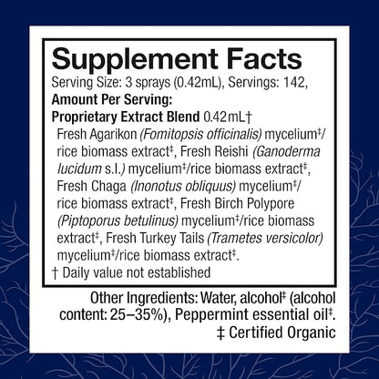 Host Defense MycoShield Throat Spray - Immune Health Support - Dietary Mushroom Supplement with Chaga, Reishi, Turkey Tail & More - On-The-Go Immune Support - Peppermint, 2 fl oz (142 Servings)*