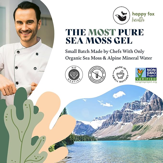 HAPPY FOX Immunity Bundle - Organic Sea Moss Gel, Gold, 8 fl oz & Organic Irish Sea Moss Capsules with Sambucus Elderberry for Immunity Defense, Vitamins C, D3, B9, B12, & Iron, 90 Count