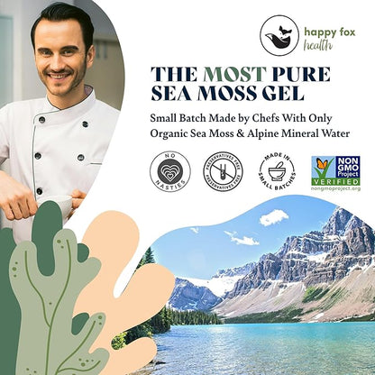 HAPPY FOX Immunity Bundle - Organic Sea Moss Gel, Gold, 8 fl oz & Organic Irish Sea Moss Capsules with Sambucus Elderberry for Immunity Defense, Vitamins C, D3, B9, B12, & Iron, 90 Count