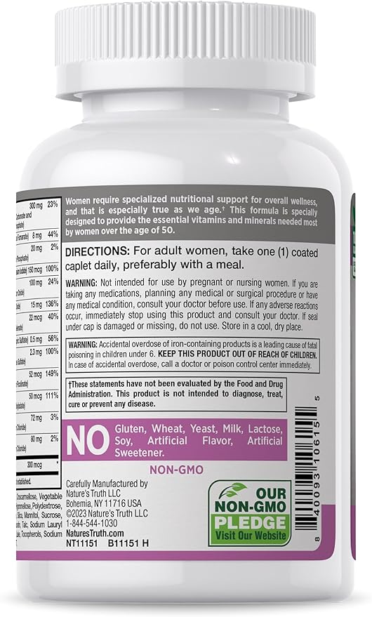 Nature's Truth Multivitamin for Women 50 Plus | 100 Caplets | ABC Complete | Non-GMO & Gluten Free Supplement