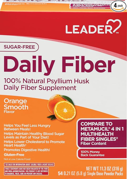 Leader Psyllium Husk Powder Supplement 4-in-1 Fiber for Digestive Health, Plant Based 100% Natural Psyllium Husk Daily Fiber, Sugar Free, Gluten Free, Non-GMO, Compare to Metamucil 10 OZ (Pack of 3)
