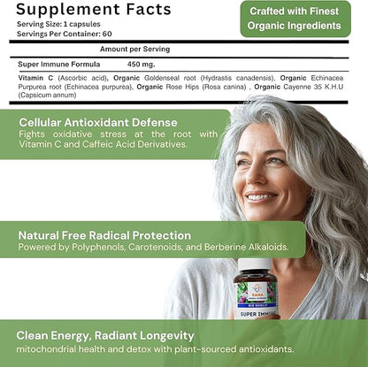 Super Immune – Antioxidant Polyherbal Blend with Vitamin C, Organic Echinacea, Goldenseal & Cayenne | Immune Support Supplement for Women & Men | 60 Capsules | by Sana Herbal & Dr. Marco Sikaffy