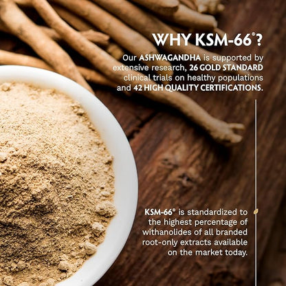 TRIBE ORGANICS Ashwagandha KSM 66 Pure Organic Root Powder Extract Ayurvedic Supplement - Focus Mood Support Increase Energy Strength 600mg of Natural KSM66 for Superior Absorption - 90 Capsules