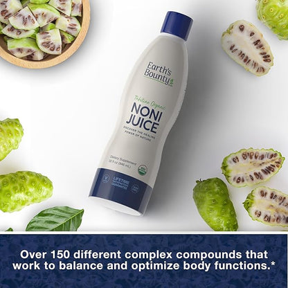 Earth's Bounty Tahitian Organic Noni Juice - 32 fl.oz - 100% Pure, Natural Immune & Joint Support - Organic, Kosher Noni Juice - No Additives