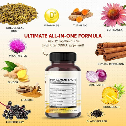 Goldenseal Root Echinacea Cinnamon Elderberry - All-in-1 Supplement - Made in USA