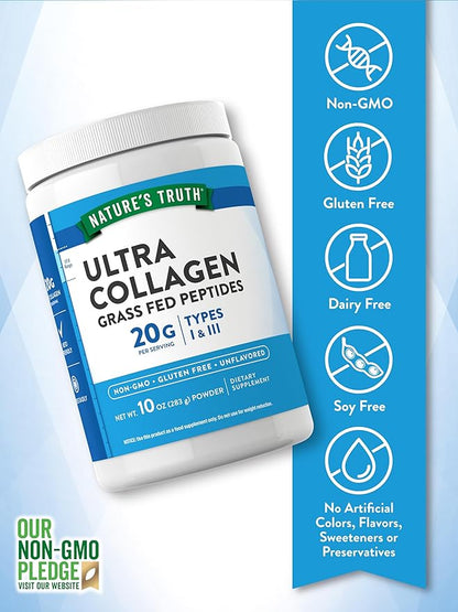 Nature's Truth Collagen Peptides Powder Unflavored | Grass Fed, Type 1 & 3 | 10 oz | Keto Friendly | Mixes Easily | Non-GMO, Gluten Free Supplement