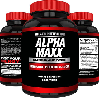 Arazo Nutrition Alphamaxx Health Supplement - Ginseng, Muira Puama, Tribulus - 60 Herbal Pill