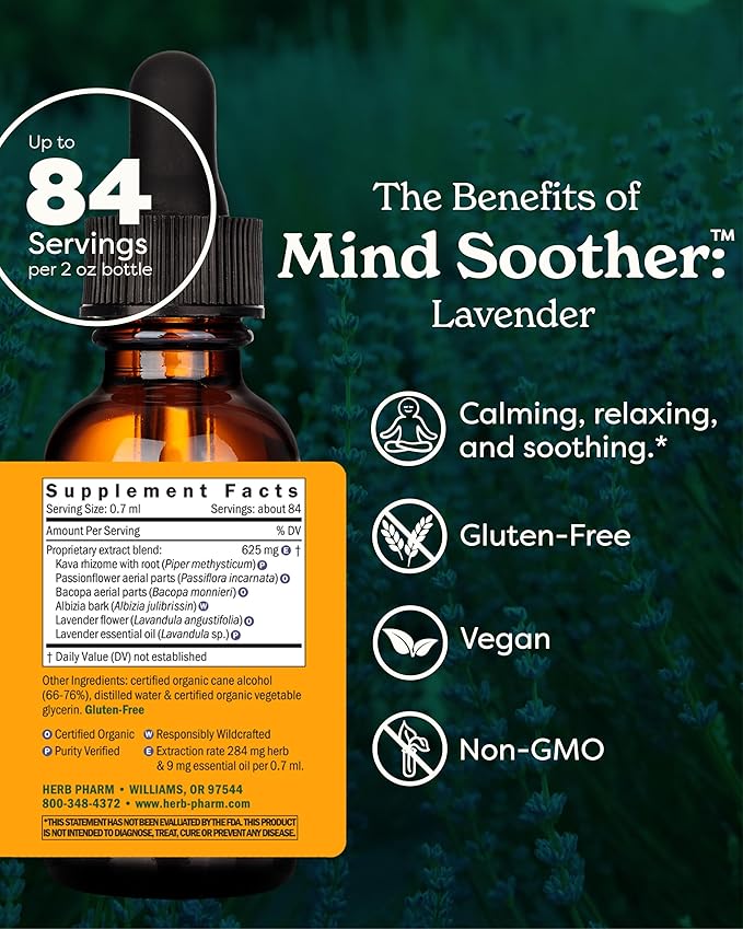 Herb Pharm Anxiety Soother Liquid Herbal Formula with Kava Extract and Lavender Essential Oil for Mild and Occasional Anxiety Support* - 2 Ounce