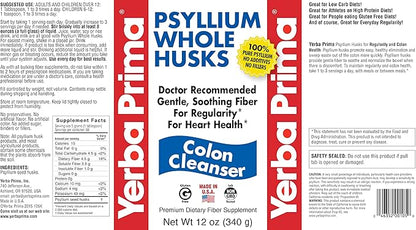 Yerba Prima Psyllium Husk, 12 Ounce (Pack of 2) - Colon Cleanser Fiber Supplement - Natural Support for Gut Health - Non GMO, Gluten Free, Vegan