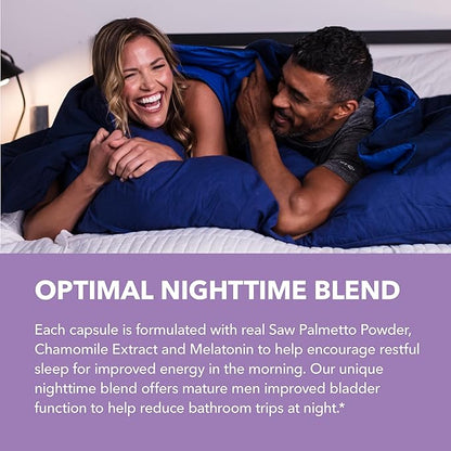 Saw Palmetto PM for Men with Melatonin 3mg - Night Time Prostate Health Supplement for Bladder and Sleep Support - Reduce Urinary Frequency - 200 Count - Vegan, Non-GMO Capsules - Over 6 Month Supply