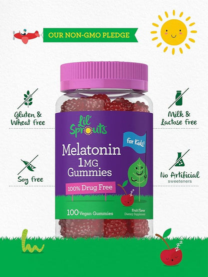 Carlyle Kids Melatonin Gummies | 1 mg 100 Count | Fruit Flavor Gummy | Vegan, Non-GMO, Gluten Free | by Lil Sprouts