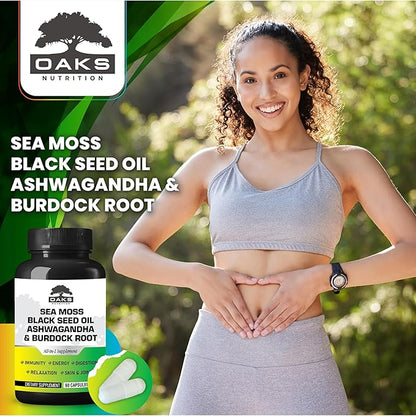 Sea Moss, Black Seed Oil, Ashwagandah & Burdock Root - Antioxidant Multivitamin Blend - 60 Capsules