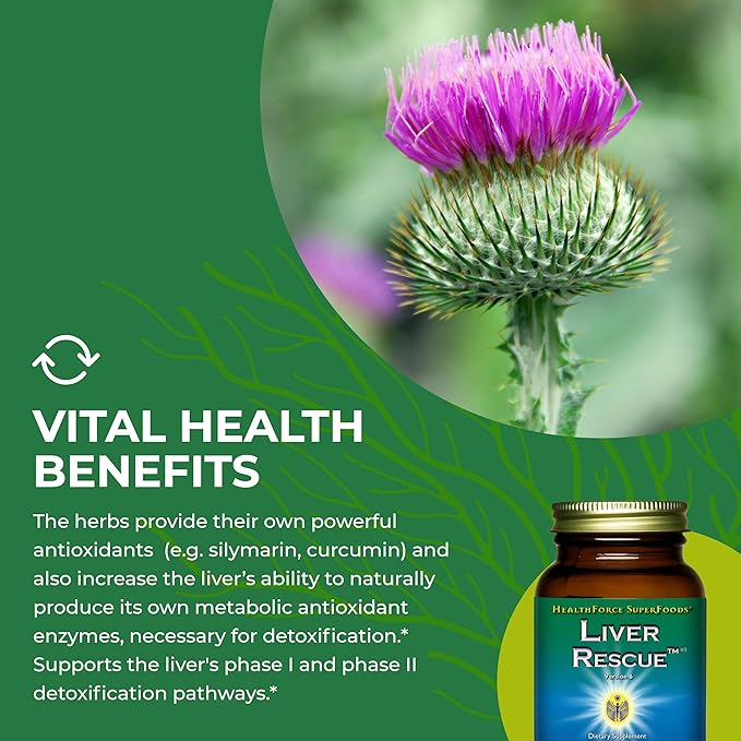 HealthForce SuperFoods Liver Rescue - Natural Liver Cleanse - with Milk Thistle & Dandelion Root - Gluten-Free & Vegan - 60 Capsules