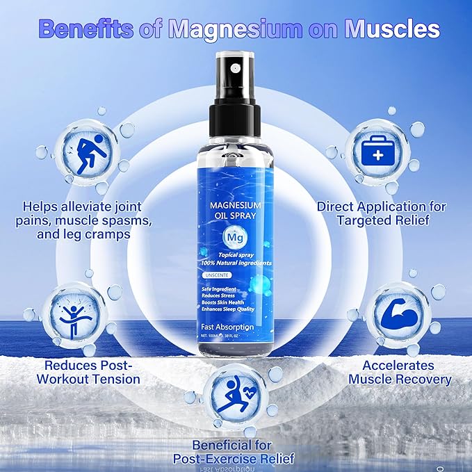 Pure Magnesium Oil Spray, 100Ml Topical Magnesium Spray Extra Strength, Organic Magnesium Oil Skin & Body Spray, Natural Magnesium Chloride Oil Spray for Feet