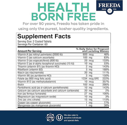 FREEDA Mini Prenatal Vitamin - Kosher Prenatals -Tiny Easy to Swallow Tablets - Prenatal Vitamins with Iron, Prenatal Folic Acid/Folate, Vitamin D - Pre Natal Multivitamin for Pregnant Women (120)