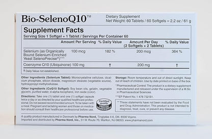 Pharma Nord Bio-SelenoQ10 Anti-Aging Supplement| CoQ10 100mg & Selenium 100mcg | Supports Cellular Health & Longevity | Slows Cellular Aging | Backed by Research | 60 Softgels & 60 tabs