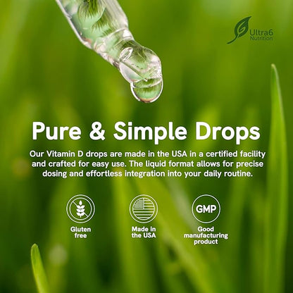 Vitamin D and K2 Drops - Liquid Vitamin D3 with K2 Supplements for Adults - Easy-to-Take, Flavor-Free, Highly Absorbable VIT D3 and K2 Supplements, Made in USA (30 ml)