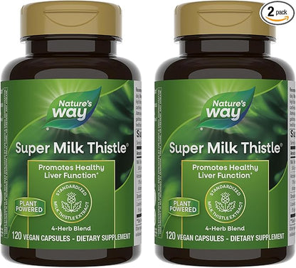 Nature's Way Super Milk Thistle, Promotes Healthy Liver Function*, with Artichoke Leaf, Dandelion Root & Licorice Root Extracts, Milk Thistle Extract, 120 Capsules (Packaging May Vary) – 2 Pack