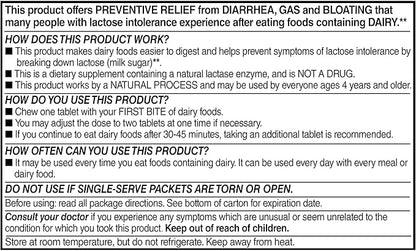 Equate Fast Acting Dairy Relief Lactase Enzyme Dietary Supplement Vanilla Flavor chewables Tablets 32 Count (Pack of 1) + CreativeAndBundle Sticker