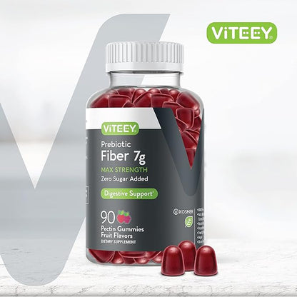 Prebiotic Fiber Gummies for Adults, 7g - Zero Sugar Added - Fiber Supplement Gummies for Digestive Health Regularity - Vegan, Gelatin Free - Chewable Fruit Flavored Gummy