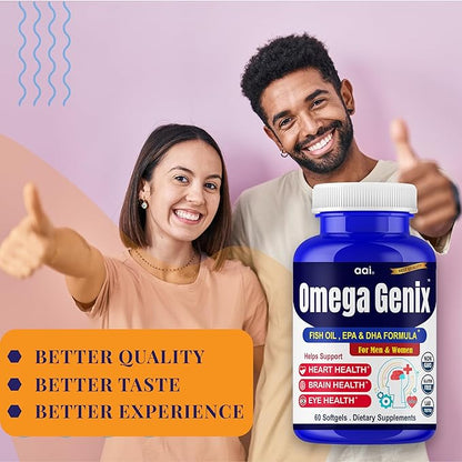 Aai Brand Omega 3 Fish Oil Supplements for Women and Men - Triple Omega 3-6-9 Formula Support Brain Health, Memory, Focus, Bone Strength & Joint Health - 60 Softgels