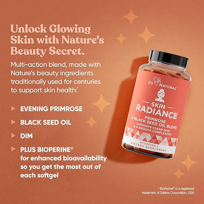 Radiance Flawless Skin & Complexion – Hormonal Acne, Skin Care – Support Your Natural Beauty Building Blocks – Cold Pressed Acne Pills, Evening Primrose Oil, Black Seed Oil, & DIM – 60 Liquid Softgels