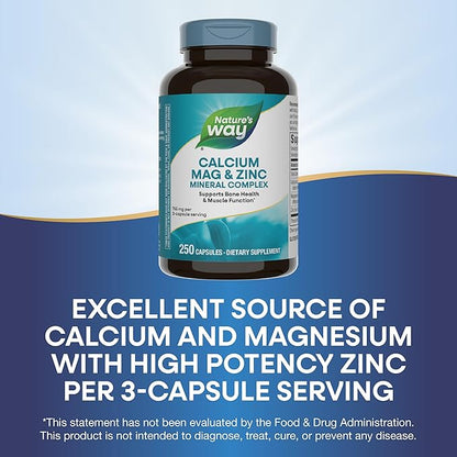 Nature's Way Calcium Magnesium & Zinc Mineral Complex, Supports Bone Health & Muscle Function*, Immune Support*, 250 Capsules (Packaging May Vary)
