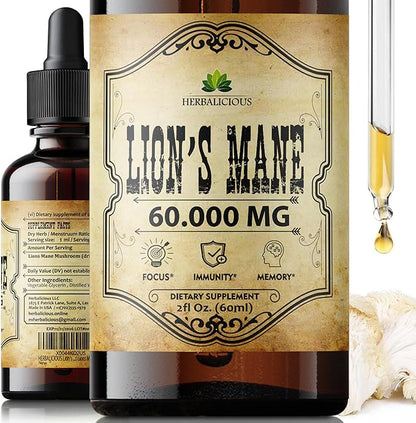 Lion’s Mane Liquid Mushroom Supplement – Premium Mushroom Extract Brain Supplement for Memory Focus, Clarity and Nerve Support – Non-Gluten and Non-GMO Supplement Lions Mane 2 Fl Oz