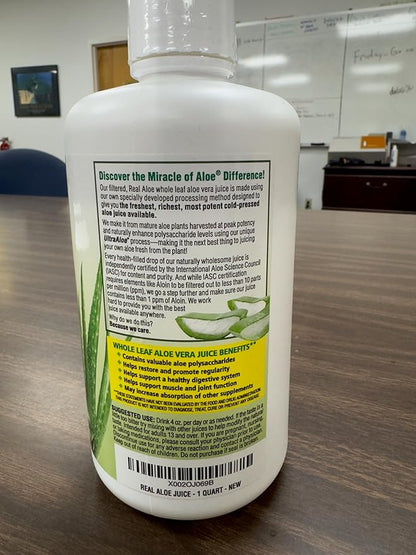 Miracle of Aloe Ultra Aloe Vera Juice, 1 Qt. 4 Pack, Whole Leaf, Pure, Filtered, Certified for Content and Purity (Gallon)