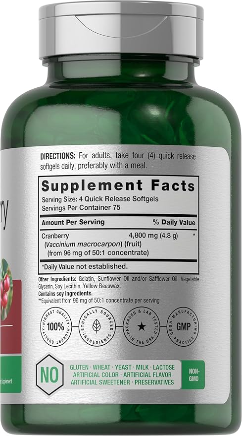 Horbäach Cranberry Pills for Women and Men 4800mg | 300 Softgels | Non-GMO, Gluten Free Supplement | from Concentrate Extract