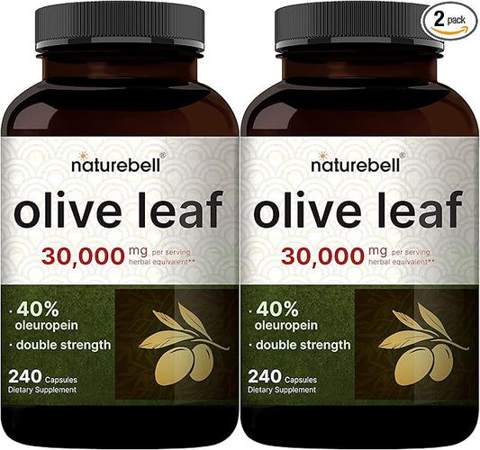 2 Pack Olive Leaf Extract 30000mg, 480 Total Capsules | 40% Active Oleuropein, 50:1 Herbal Equivalent – Rich in Polyphenol & Flavonoid Antioxidants for Immune & Heart Health – Non-GMO