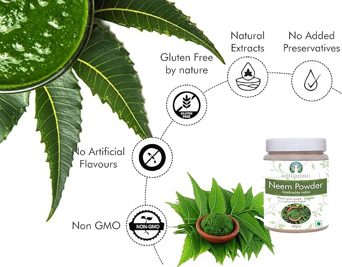 Neem Leaf Powder 100 Gm | Azadirachta Indica | Wild Crafted Neem Leaf Powder | Very Bitter Neem Supplement for Skin Hair and Detox | Non GMO, Gluten Free, Vegan
