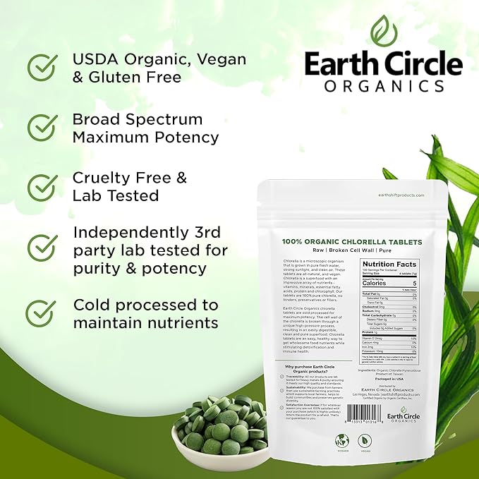 Organic Chlorella Tablets 400 Count | High Potency Superfood | Chlorophyll Pills from 100% Pure Green Algae | Broken Cell Wall for Maximum Absorption | Vegan, Kosher, Non-GMO | 4 Tabs per Day (3-Pack)