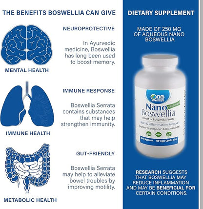 Nano Boswellia 250 mg Veggie Capsules (120 Servings), Boswellia serrata Resin, Supports Cognitive Function for Brain Health, Non-GMO, Vegan, Gluten-Free