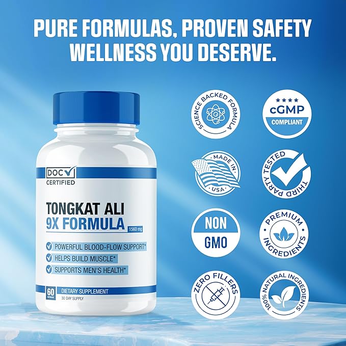 EPN Supplements Doc Certified || 9-in-1 Tongkat Ali || Maximize Blood Flow, Increase Mood & Stamina | Ultra Potent Formula w/ 9 Powerful Ingredients | 3rd Party Tested + USA Made - 60 Capsules