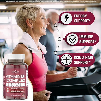 NEW AGE Vitamin B Complex Gummies with Vitamin B3, B6 & B12 – with Biotin, Folic Acid & Vitamin C – Gluten-Free, Vegan, Made in The USA! (180 Count (Pack of 3))