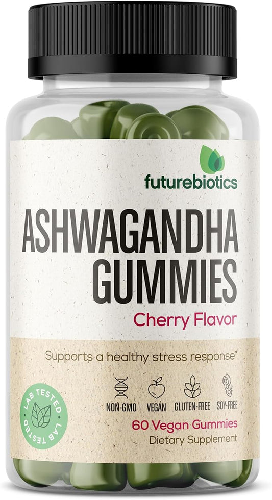 Futurebiotics Ashwagandha Gummies Stress & Mood Support - Non-GMO, 60 Vegan Cherry Flavored Gummies