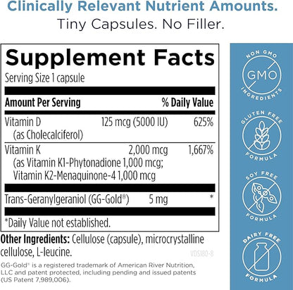 Designs for Health Vitamin D Supreme - Vitamin D 5000 IU with 2000mcg Vitamin K as MK4 for Bone Health, Heart Health & Immune Support - Vitamin D3 Enhanced with GG Supplement (60 Capsules)