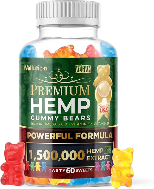 WELLUTION Hemp Gummies – High Potency 1,500,000 MCG – Natural Fruity Bear for Relaxation and Peace - Fast-Acting - 60ct