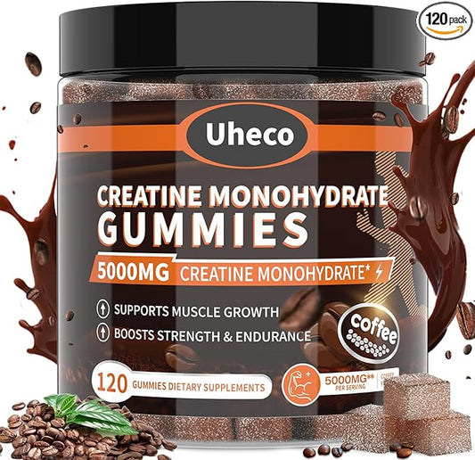 Coffee Flavor Creatine Monohydrate Gummies for Men & Women,Contains L-Taurine + Vitamin B12, Betaine, L-Citrulline for Improve Exercise Endurance, Muscle Strength -120 Count