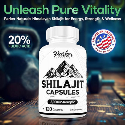 Pure Himalayan Shilajit Capsules, 2000 mg Strength Shilajit Fulvic Acid Supplement, Vegan and Gluten-Free Capsules, 120 Count